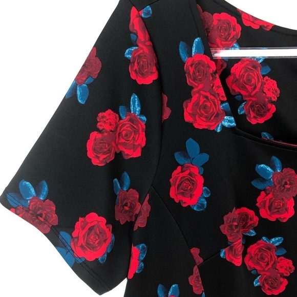Lane Bryant- Black with Red Roses Fit and Flare dress size: 18 - Picture 6 of 12